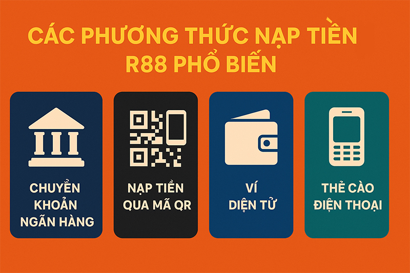 Các phương thức nạp tiền R88 được hỗ trợ